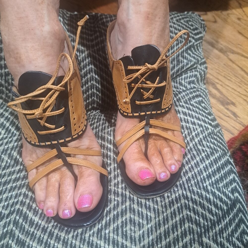 Manolo Blahnik High-heel two-tone brown open toe shoes